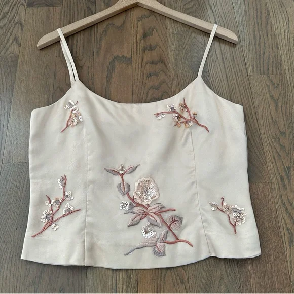 Vintage Gianfranco Ferre Silk Embroidered Sequin Floral Crop Tank IT 46 / US 10 - Picture 3 of 8